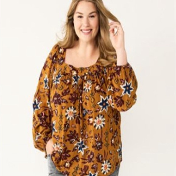 Sonoma Goods for Life Square neck Volume Sleeve Top 4X - Picture 3 of 8